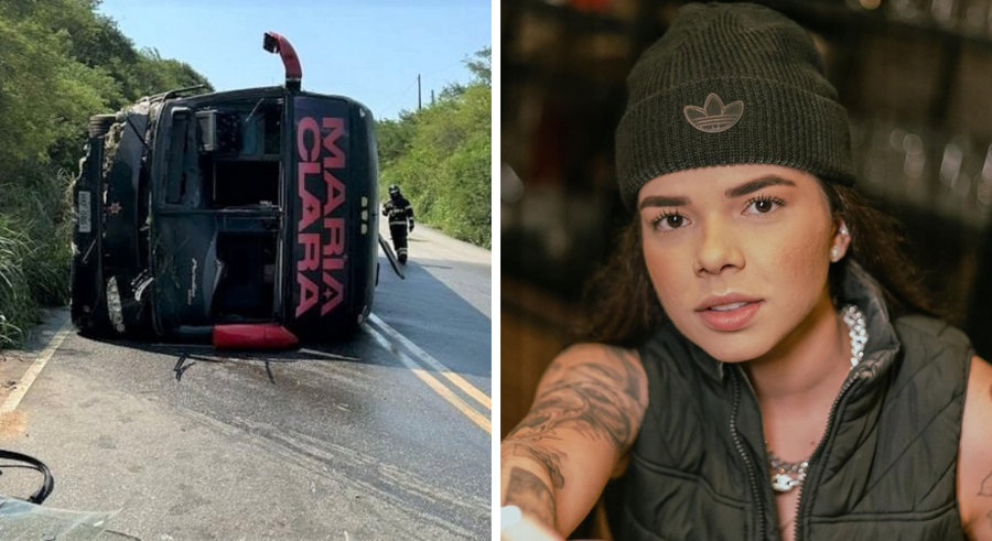Ônibus da cantora Maria Clara tomba em rodovia de Alagoas