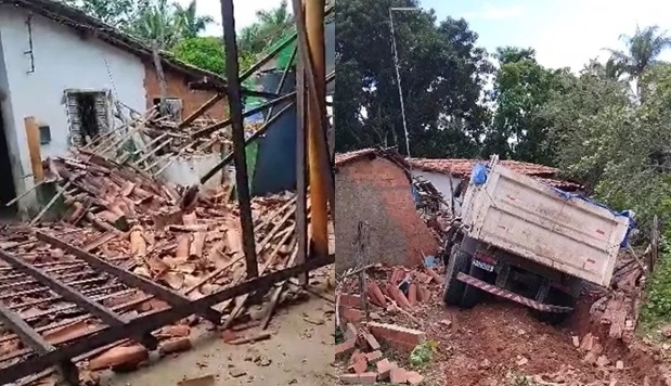 VÍDEO: Caminhão perde controle e colide contra residência em Nazária-PI
