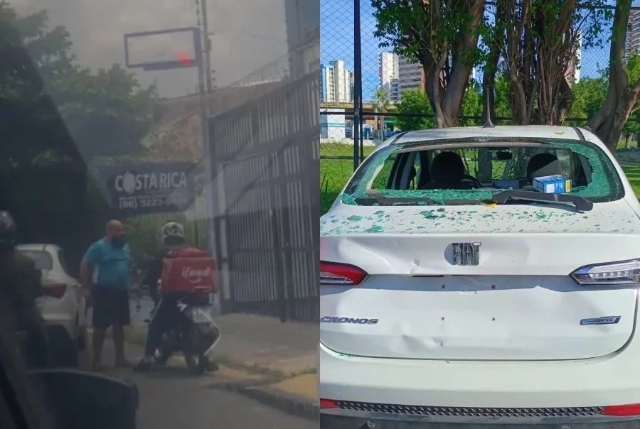 Entregadores depredam táxi após discussão no trânsito em Teresina